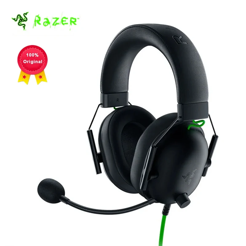 100% 정품 Razer BLACKSHARK V2 X 헤드셋 – E-스포츠 게임용, 마이크 포함, 7.1 서라운드 사운드 지원