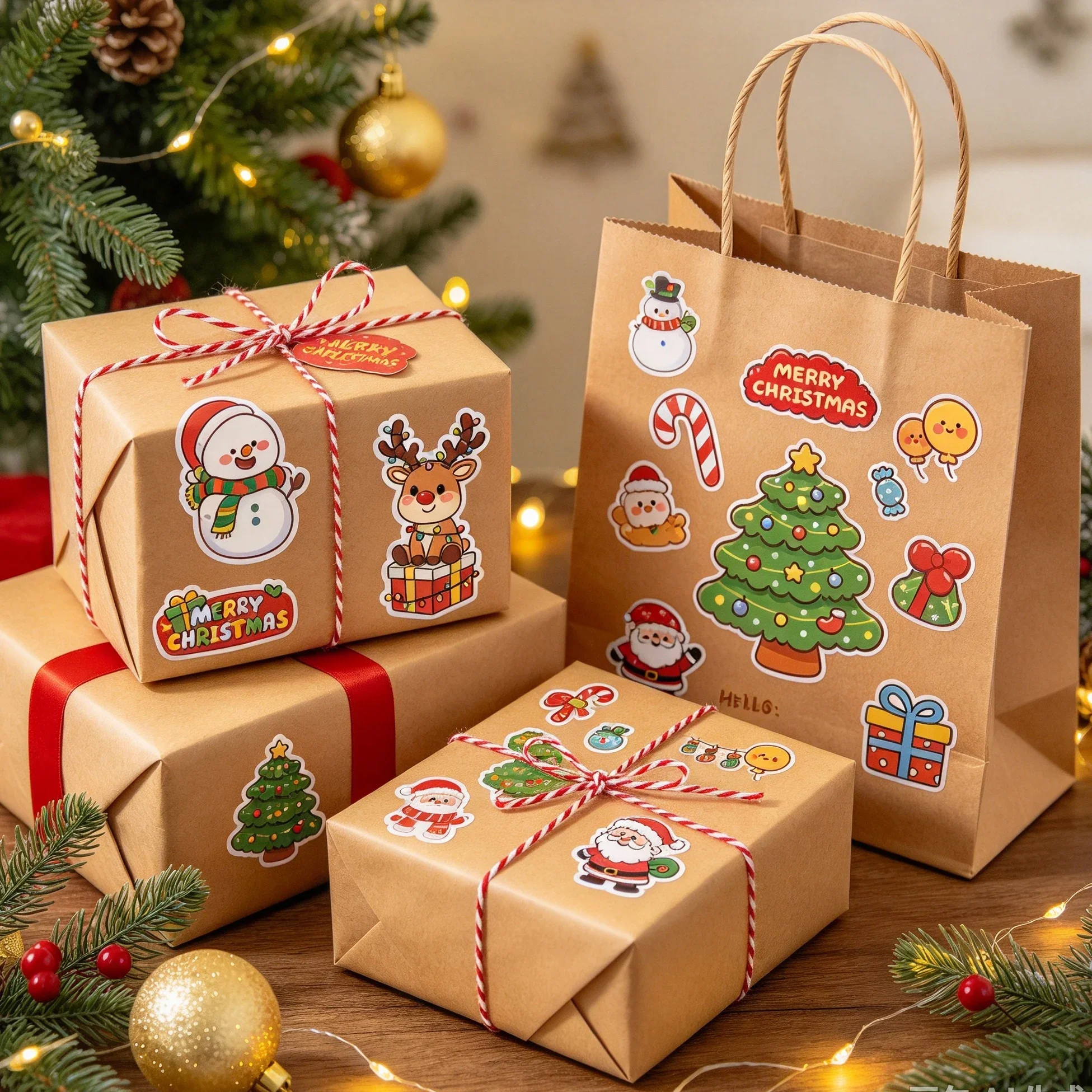 Christmas Stickers 60PCS Sticker Cute Cartoon Snowman Elk Tree Decal for Scrapbook Gift Box Water Bottle Phone Journal Decor toy