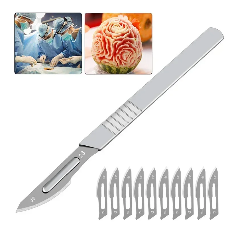 Carbon Steel Carving Metal Scalpel Knife Handle Blades Number 11 23 Surgical Medical Practicing Cutting Sculpting Repairing Tool