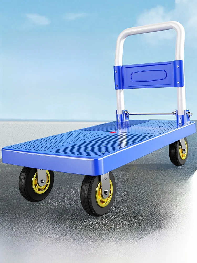 

Portable Hand-Pulled Cargo Cart Quiet Wheel Flat Bed Hand Tru Durable Wear-Resistant Plastic Foldable op Cart