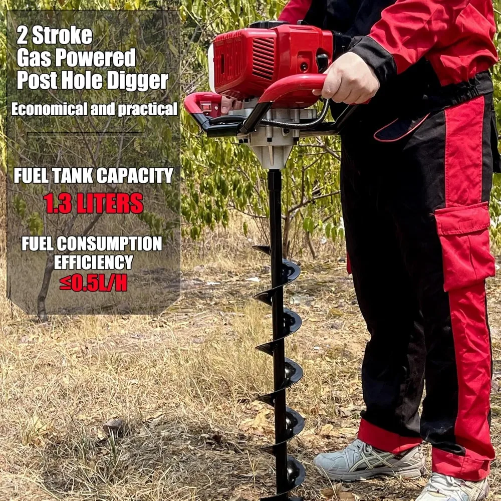 حفار ثقب آخر يعمل بالغاز ثنائي الأشواط - مثقاب أرضي بقدرة 1800 وات مع 4، 6، 8 لقم ثقب و3X 10 قضبان تمديد - فتحة شديدة التحمل