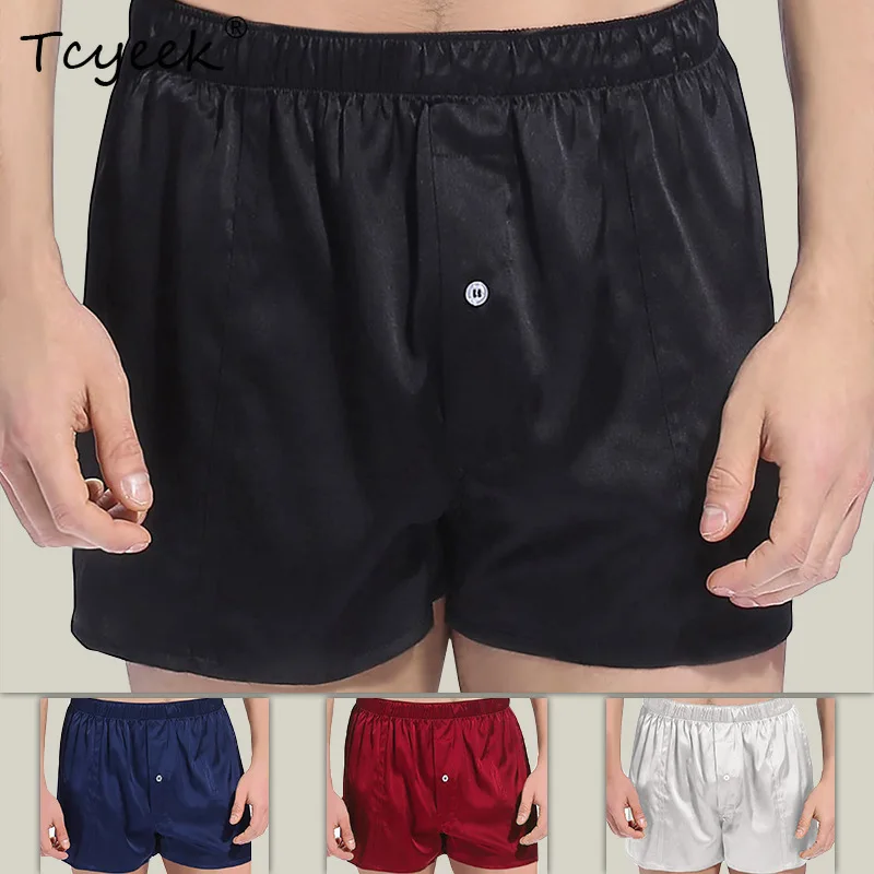 Tcyeek, 100%Real Silk Casual Satin Underwear, Men Breathable Solid Middle Waist, Comfortable Boxer Brief, Summer Fall P47014QM