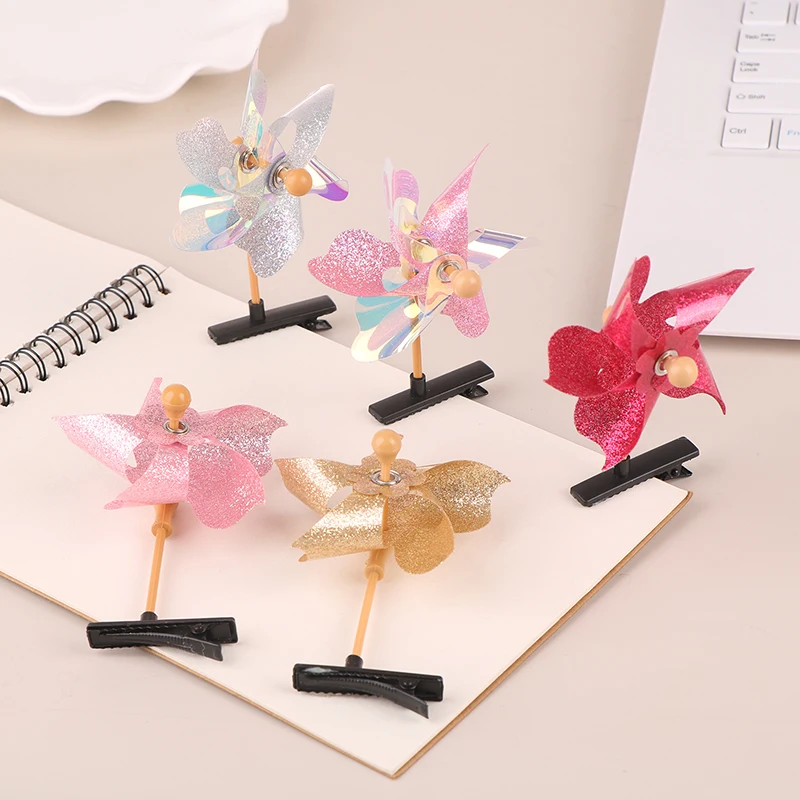 

1PC Y2K Style Colorful Windmill Barrettes Hairpins Rotatable Little Girls Taking Photo Hair Clip Windmill Headwear For Children