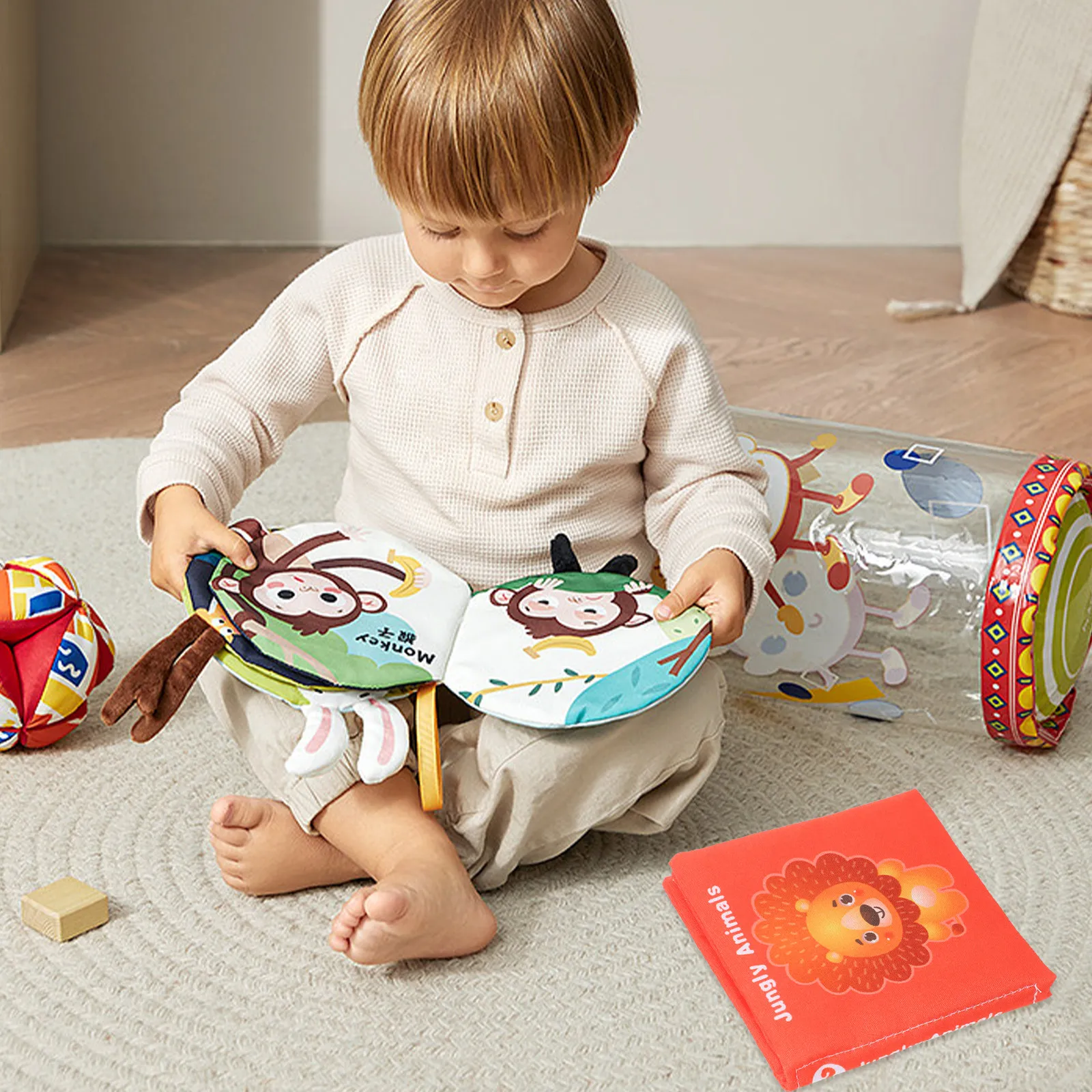 Libro de Tela 3D Portátil para Recién Nacidos, Reconocimiento de Animales, Libros de Tela Arrugada, Bebés de 0 a 6 Meses, Viajes, Educación Temprana