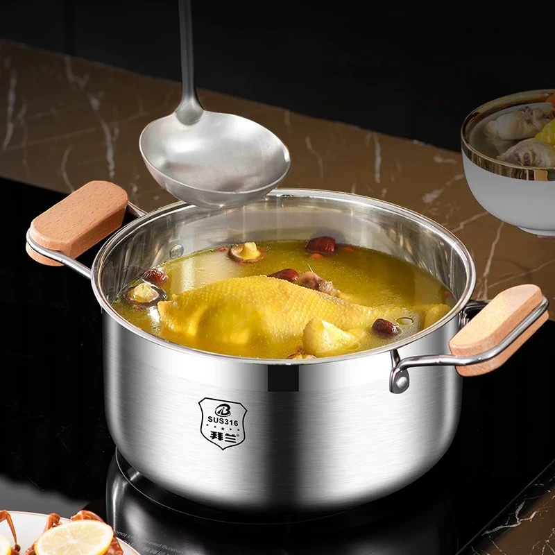 

LTT stainless steel soup pot household steaming porridge pot binaural gas stove special for induction cooker