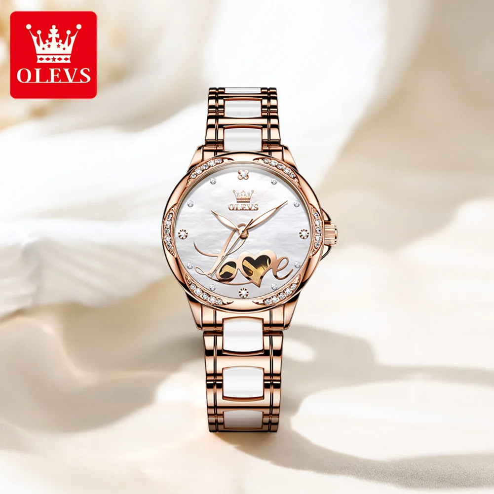 OLEVS Brand Fashion Heart-Shaped Hollow  Mechanical Watch for Women Waterproof Luxury Ceramics Watches Womens Relogio Feminino