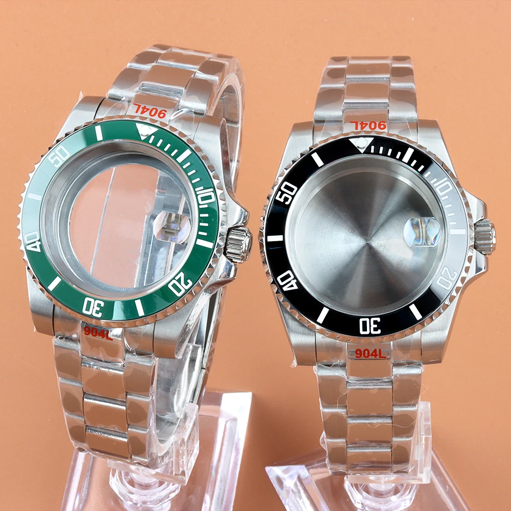 

40mm Silver Case NH34 NH35 NH36 NH38 Men's Watch Case Stainless Steel Polish Oyster Bracelet For SUB 10ATM Waterproof Watch Part