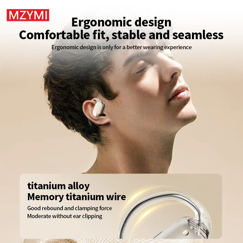 MZYMI G118 ENC earphone nirkabel, headphone layar sentuh Bluetooth 5.4, kait telinga, earphone nirkabel dengan penghilang kebisingan, headset konduksi udara dengan mikrofon