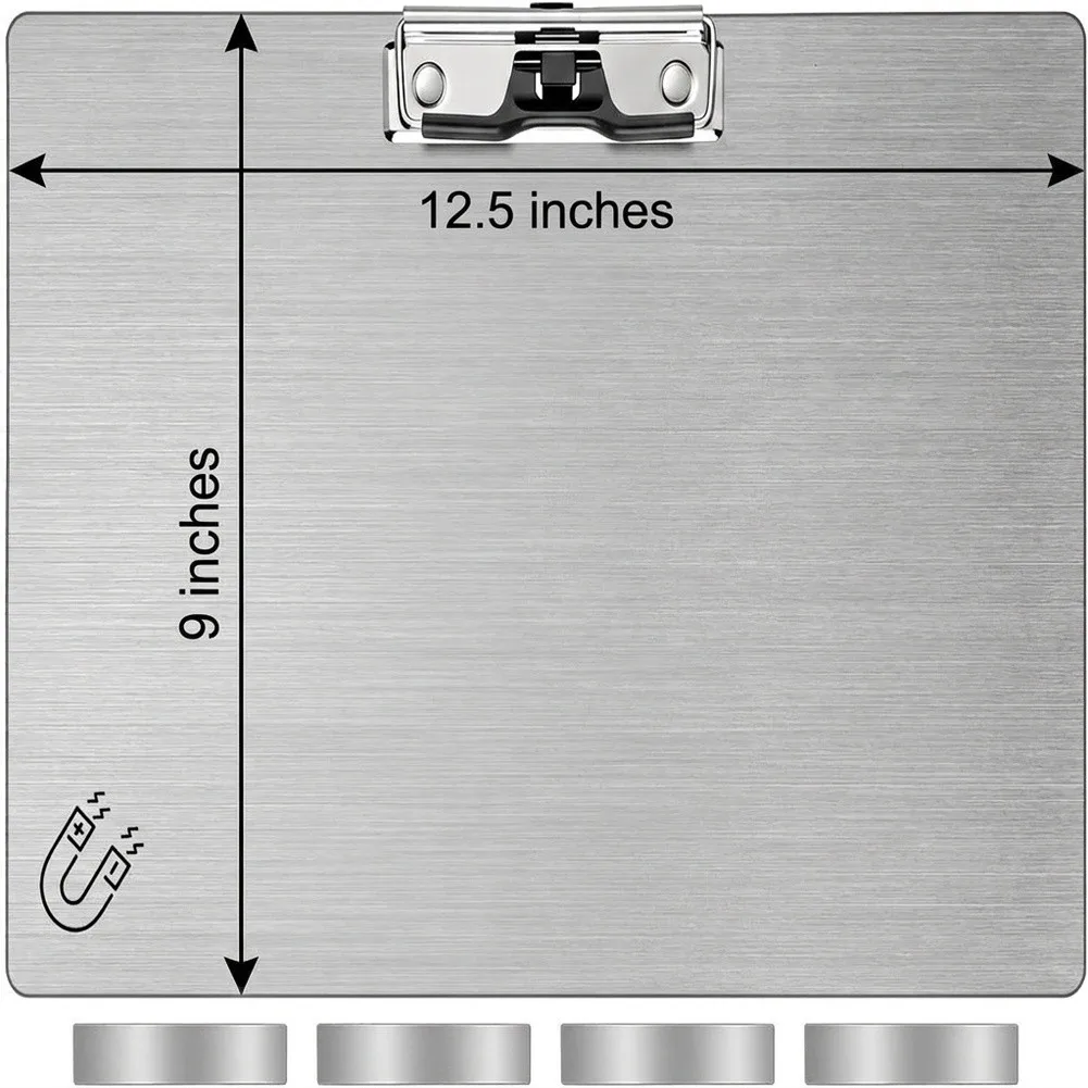 Stainless Steel Clipboard for Office Classroom Writing 230mm for x 200mm for x 10mm Silver Metal Clip Board Paper Holder