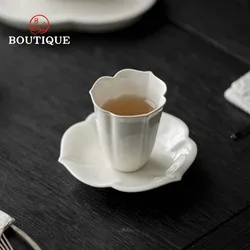 Grass Ash Handmade Petal Tea Cup Ceramic Cup For Tea Kung Fu Tea Set Tea Cups Home White Cup Small Master Smelling Unusual Cup