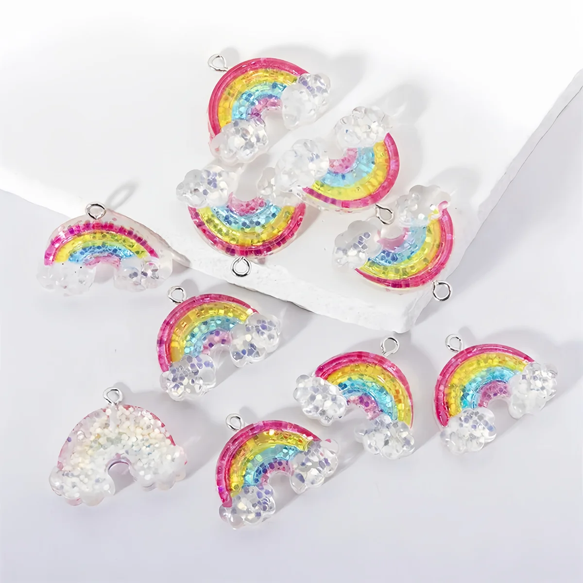 10pcs Cartoon Rainbow Cloud Charms Acrylic Pendant DIY Colourful Ornaments Accessories Necklace Bracelet Earrings Accessories