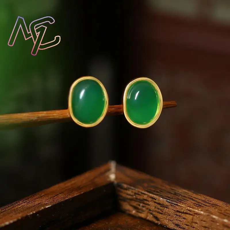 Green Natural Jade Earrings Talismans Luxury Gifts for Women Carved Gemstone Stone Charm Amulet Ear Stud Lucky - view 3
