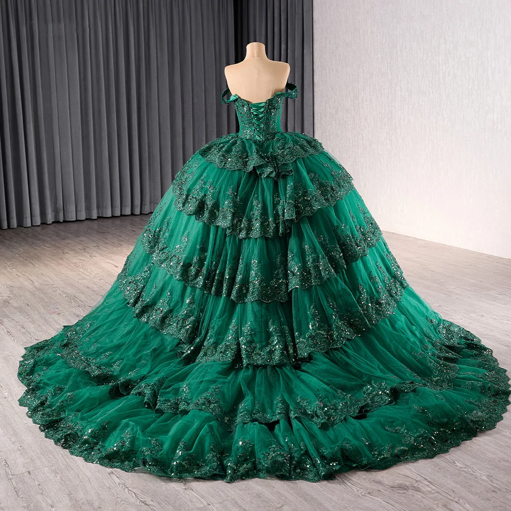 Green Quinceanera Dress Party Lace Beading Ball Gown Bride Robe Scoop Neck Bridal Dresses vestidos de 15 años quinceañeras