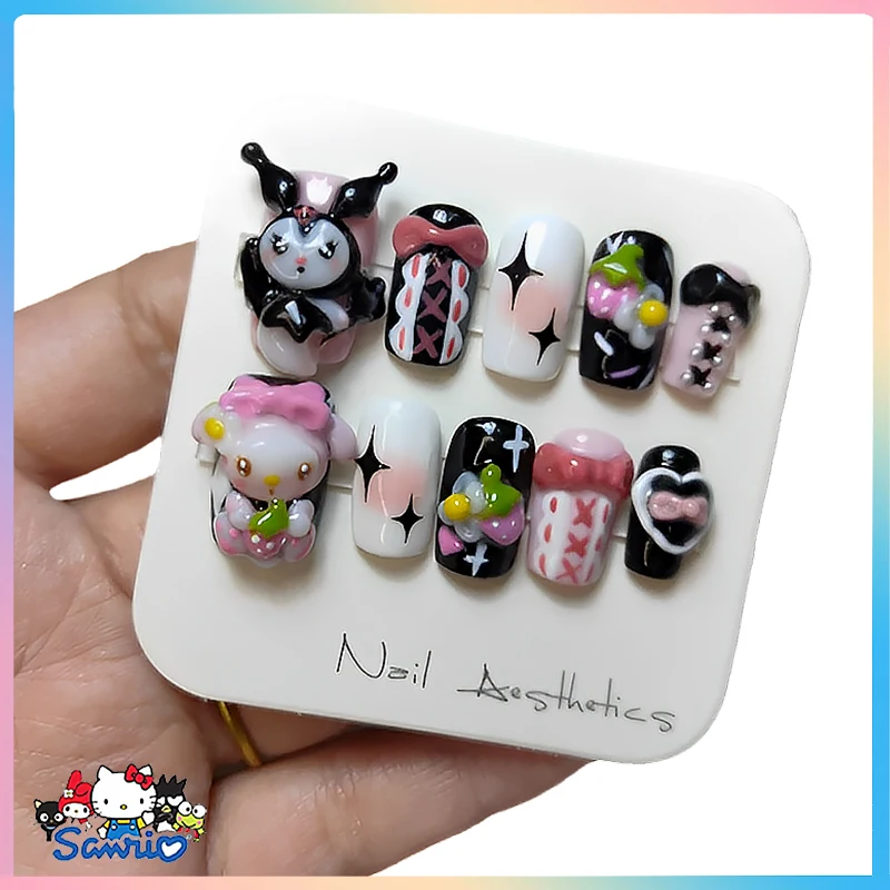 

Customization Sanrios Kuromi Wearing Armor Charm My Melody False Nail Anime Cartoon Detachable Reusable Cute Manicure Girls Gift