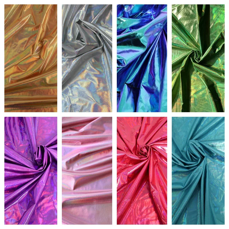 Shiny Iridescent Spandex Fabric Stretch Black Bronzing Fabric for DIY Dress Upholstery Cosplay Costume 150cm Wide Sold By Meter