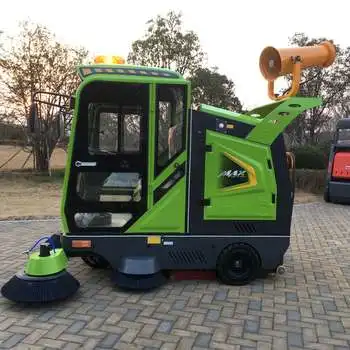 Fully Enclosed Ride-On Cleaning Sweeper, Electric Fog Cannon Street Vehicle for Municipal Road & Park Sweeping