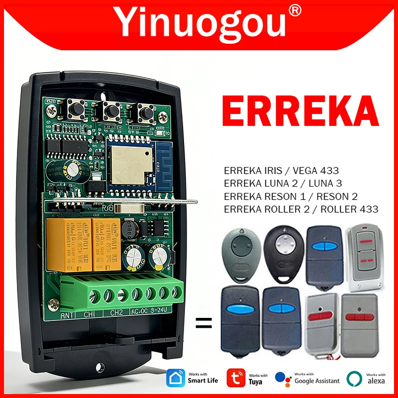

433MHz Tuya Wifi Smart Switch Module Receiver for ERREKA IRIS VEGA LUNA RESON ROLLER Garage Door Remote Control Receiver Opener