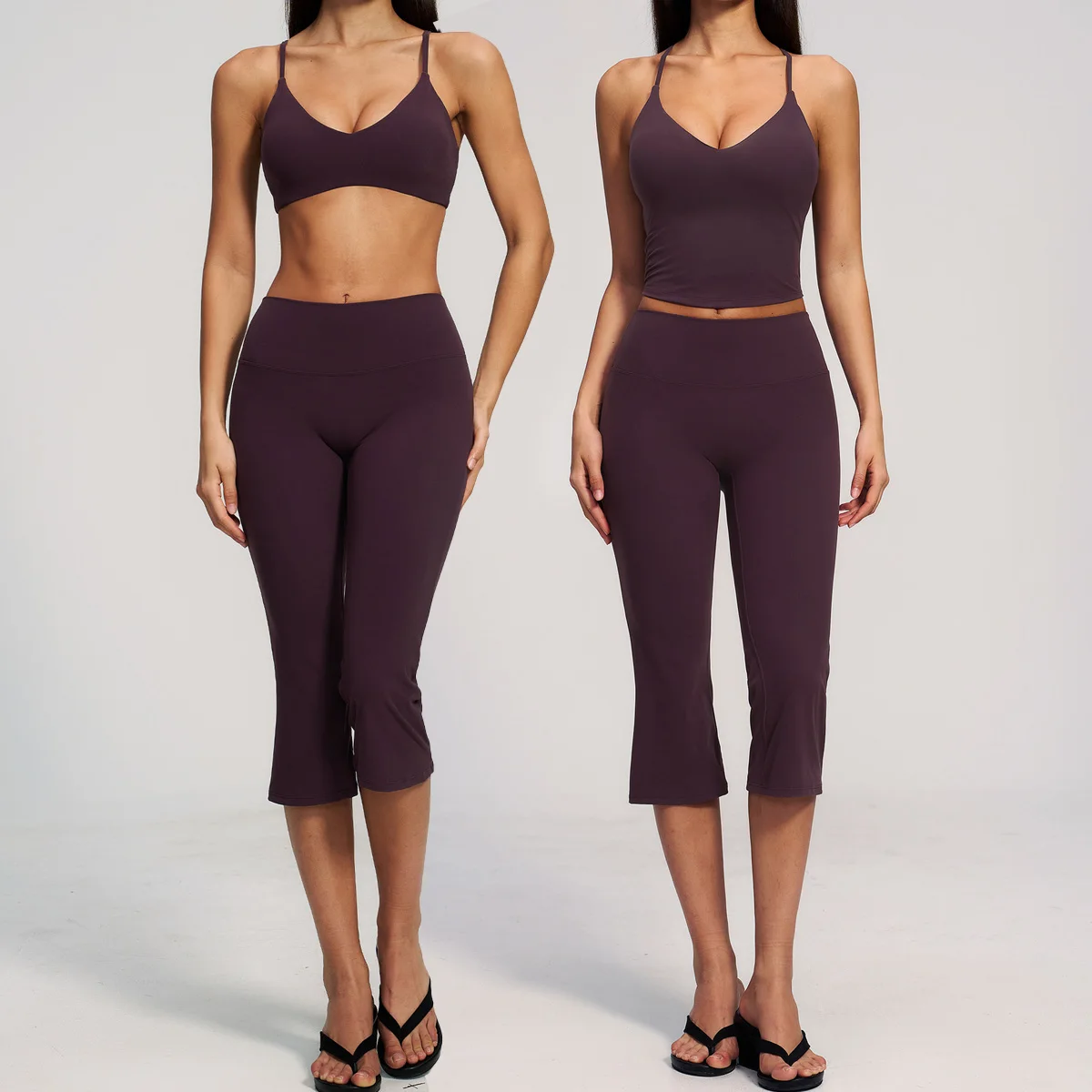 Yoga Set 2 Pieces Women Tracksuit Workout Clothes Sports Outfits High Waist Capri Pants Fitness Sports Suit Female Gym Clothes