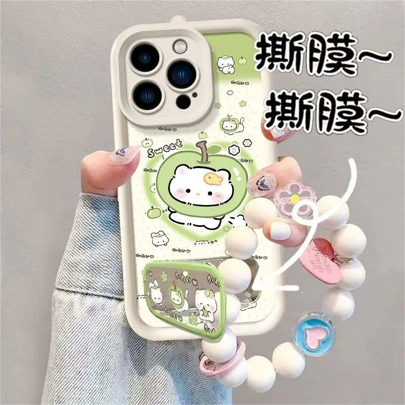 Cute Cartoon Cat Mirror Bracket Case For Samsung Galaxy S20 S21 S22 S23 S24 S25 S26 Plus Pro Ultra FE Bracelet Cover Shell