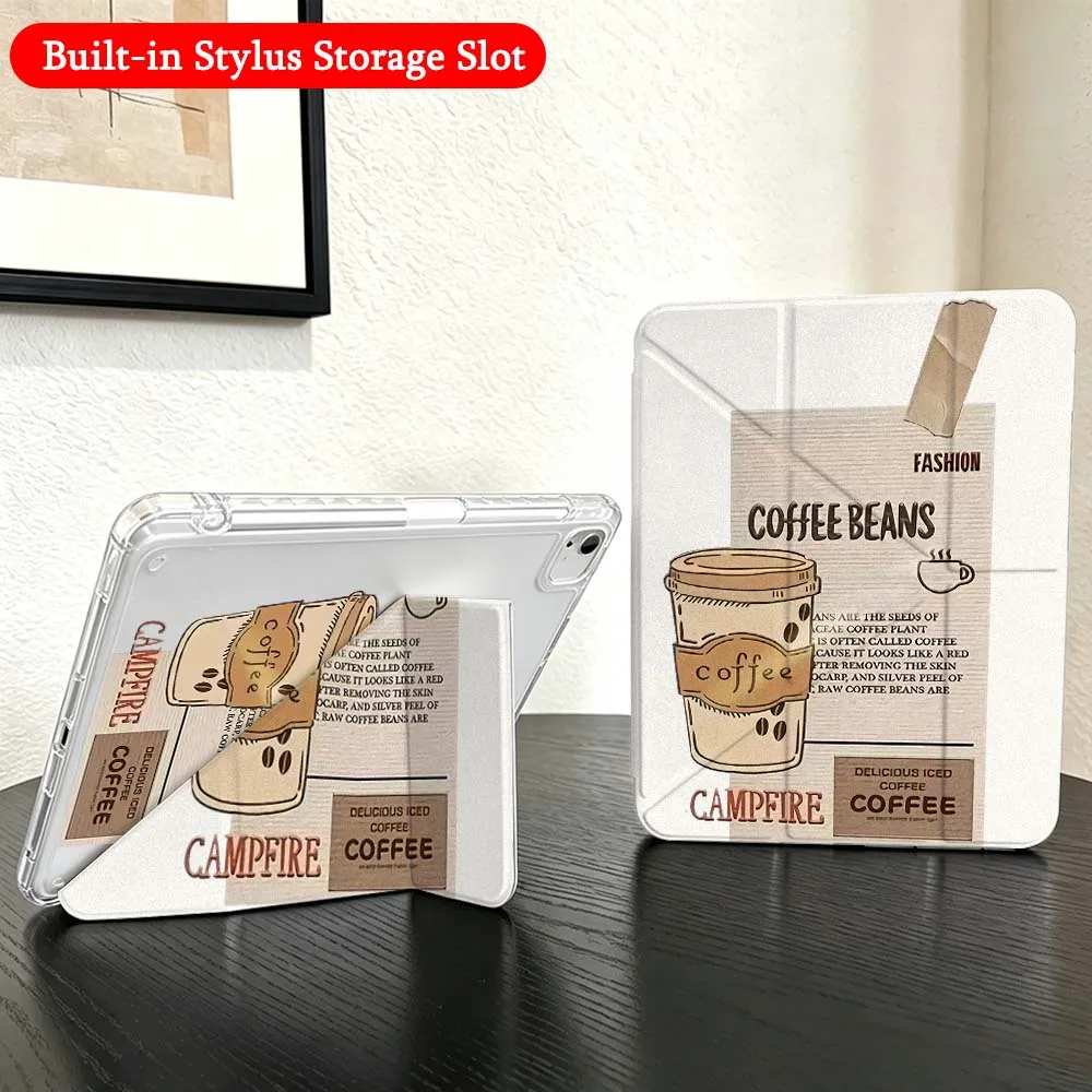 

Coffee Beans Cup Case For iPad Mini Pro Air 5 6 7 8 9 10th 11th 11 9.7 10.9 13 inch Transparent Y-Shaped Folding Tablet