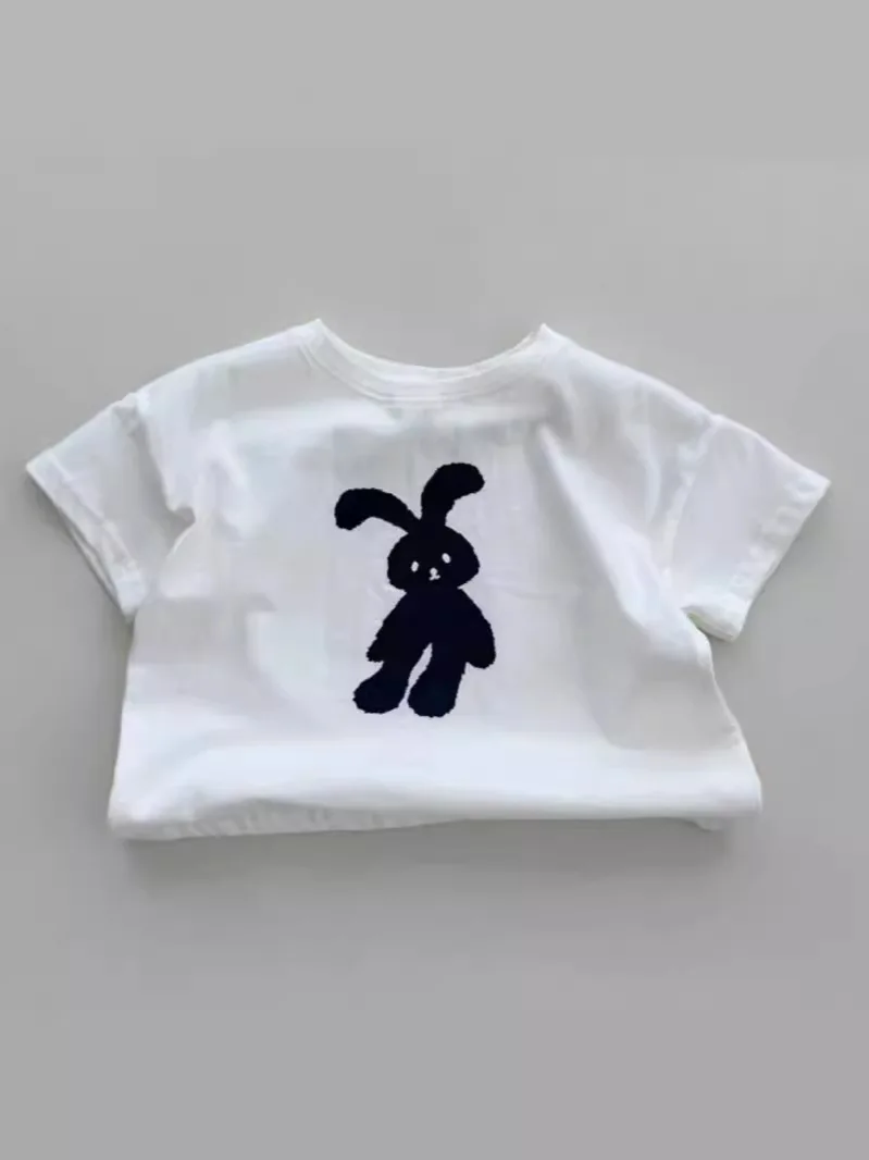 2024 Summer New Baby Short Sleeve T Shirts Cotton Infant Boy Girl Cute Rabbit Print Tees Toddler Casual Versatile Cartoon Tops