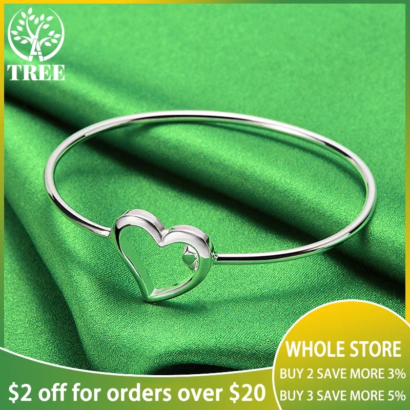 

925 Sterling Silver Adjustable Exquisite Heart Bangles Bracelet Gift Gorgeous Charm Jewelry For Woman Party Engagement Wedding