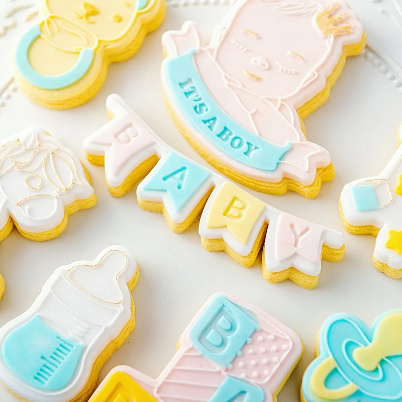 Acrylic Baby Shower Embossed Mold Baby Birthday Cookie Press Stamp Embosser Cutter Fondant Sugar Craft Cake Decoration Tools