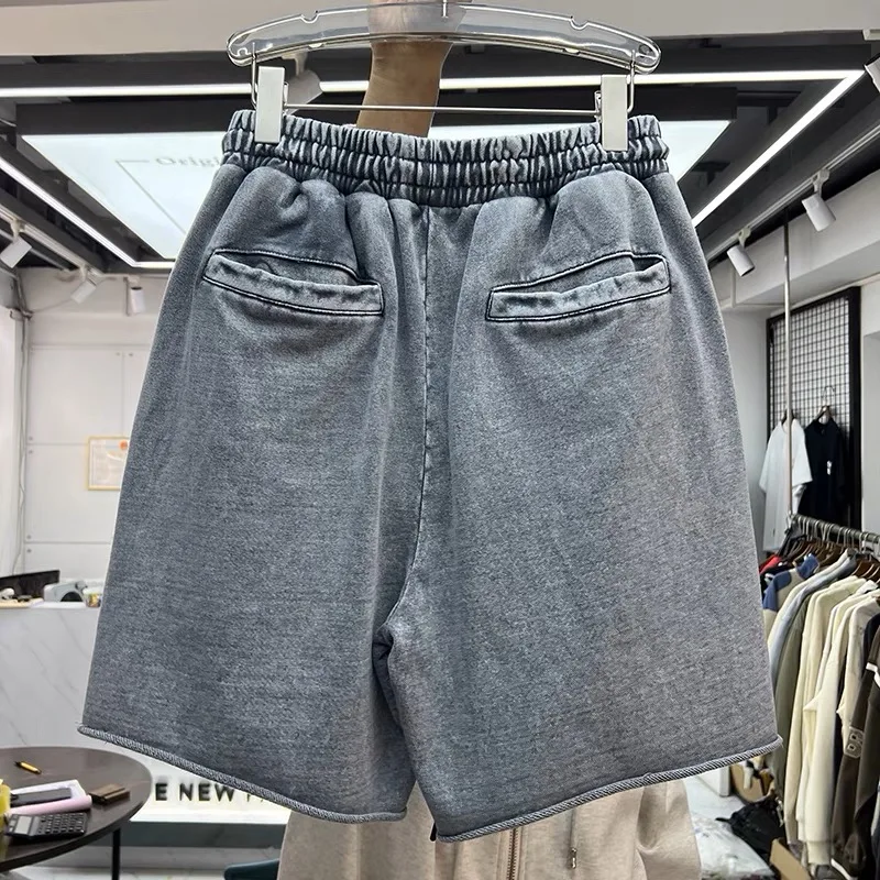 400g heavy wash vintage solid color sports shorts casual pants