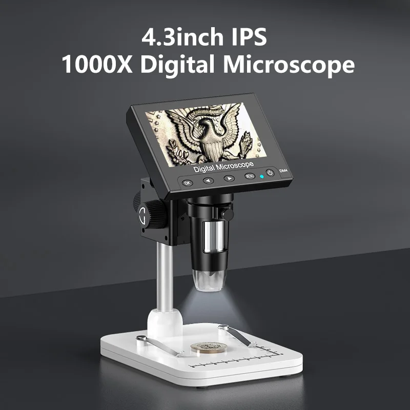 4.3 Inch Digital Microscope DM4 1000X Soldering Microscope for Coin 12MP PCB Electronics Repair Magnifier Compatible with Window