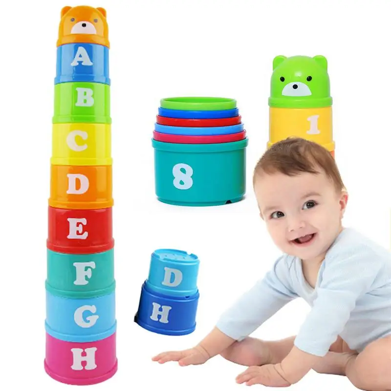 Tazze di nidificazione 9 pezzi Blocchi impilabili colorati Blocchi selezionatori di forme Gioco di smistamento per bambini Giocattoli Montessori Giocattoli di apprendimento Giocattoli impilabili