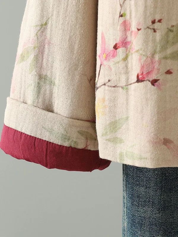 Jaet de algodón con ribete de encaje chino Retro para mujer, prendas de vestir exteriores holgadas de talla grande y cálidas, longitud Regular larga Sve V-Ne