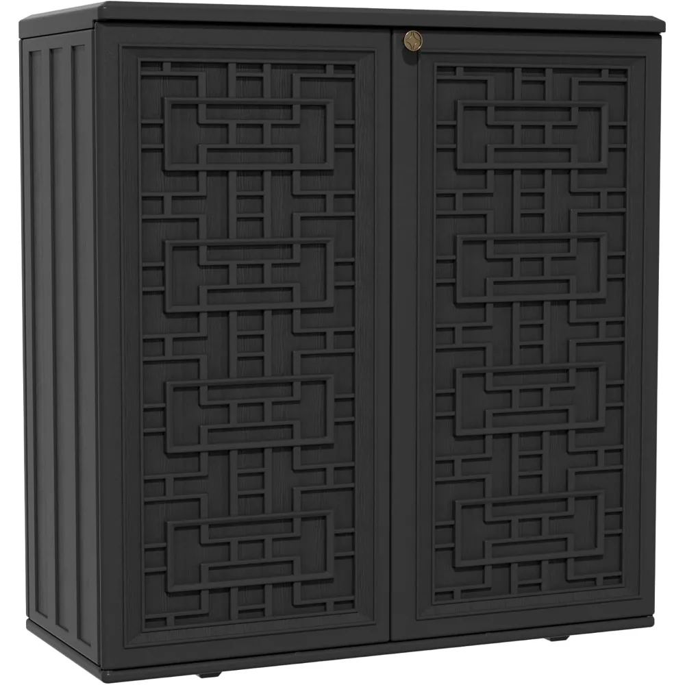 

Внутренний наружный шкаф для хранения вещей, водонепроницаемый с полкой, пластиковые навесы для хранения, уличные шкафы для патио/сада/заднего двора, размер 34,3