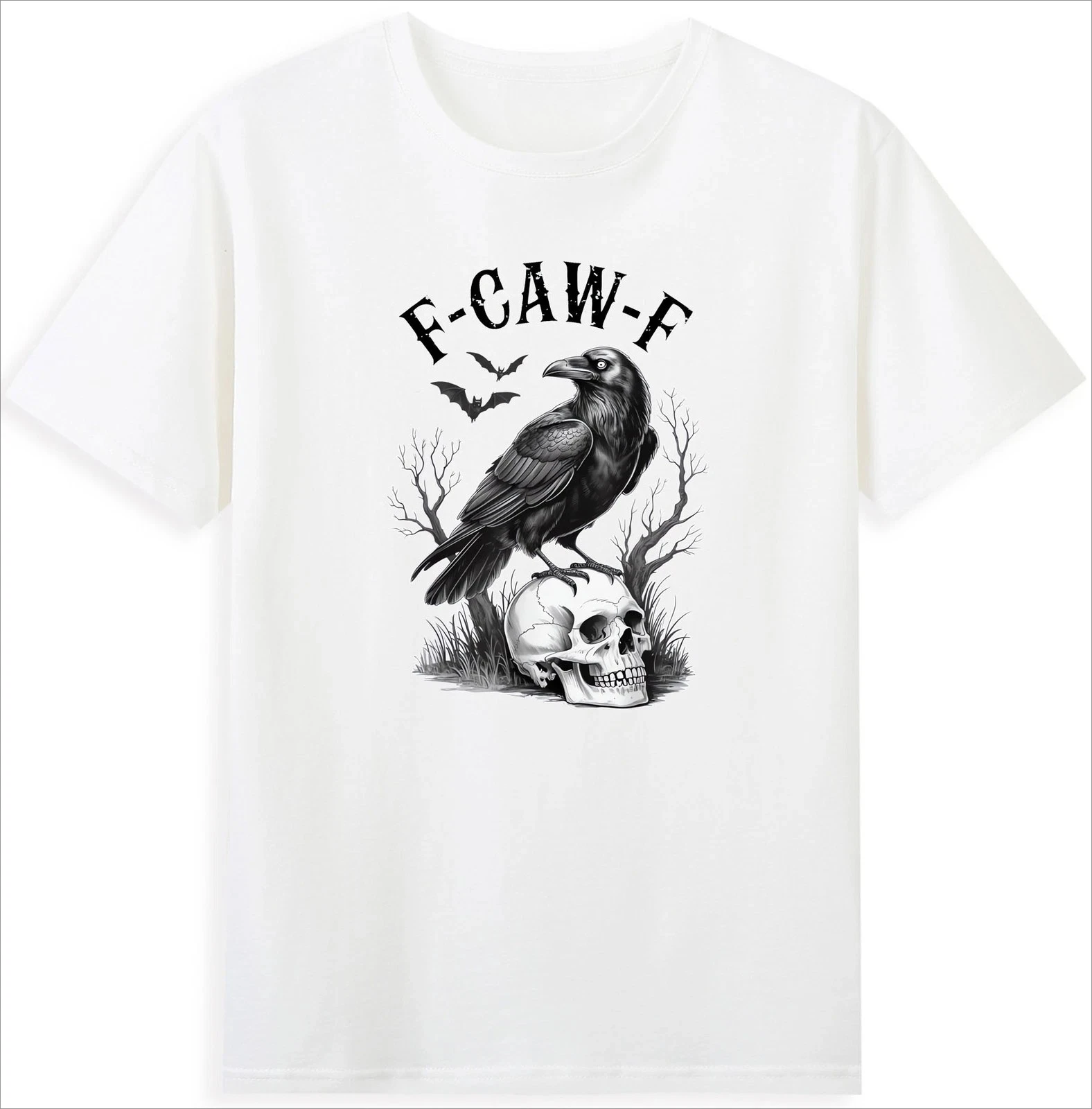 Halloween F Caw F Black Bird F-Caw-F Crow with Skull Horror Graphic T-Shirt Men Clothing Comfortable Shirts
