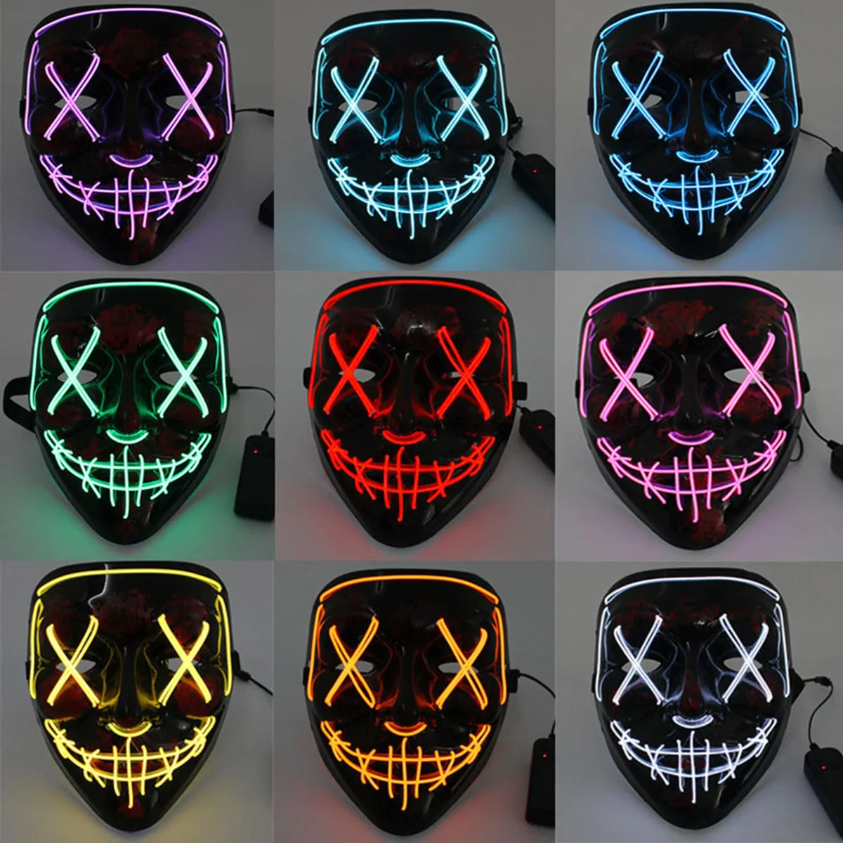 Halloween Neon Led Purge Mask Masque Masquerade Party Masks Light Grow in the Dark Horror Mask Glowing Masker