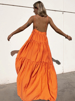 Summer new style big swing cake dress orange V-neck sling sleeveless long skirt