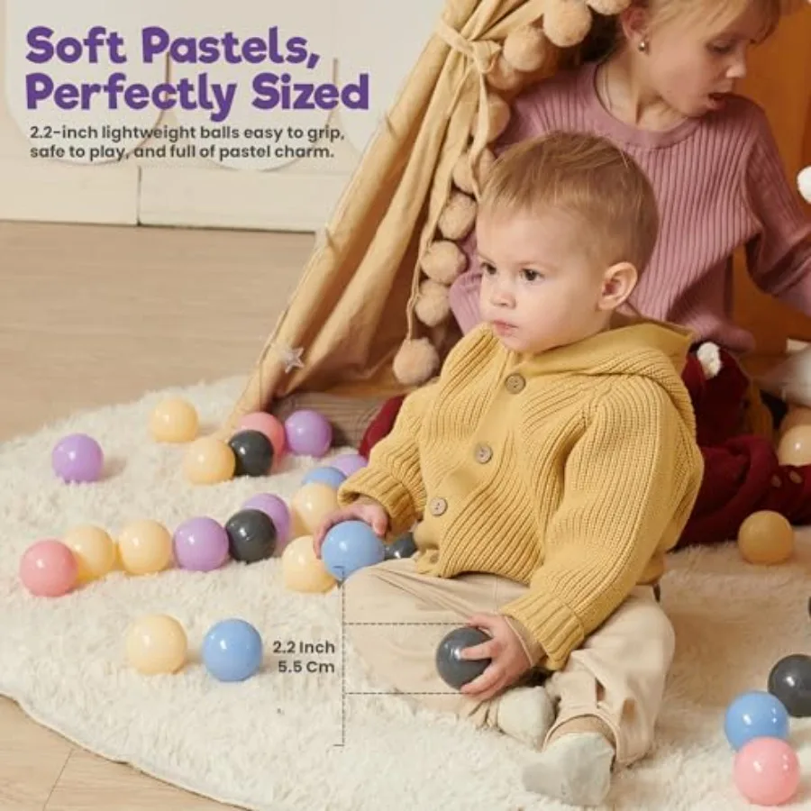 Ball Pit Balls 100 bolas de colores pastel 5,5 cm bolas de plástico suaves sin BPA para parque infantil de bebé y casa de rebote a prueba de golpes y