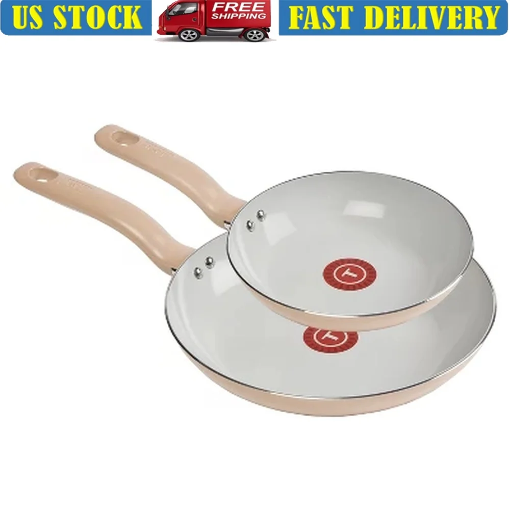 

8 Inch 10.5 Inch Nonstick Ceramic Fry Pan Set Ergonomic Handle Even Heating Oven Safe Cookware with Vented Lids