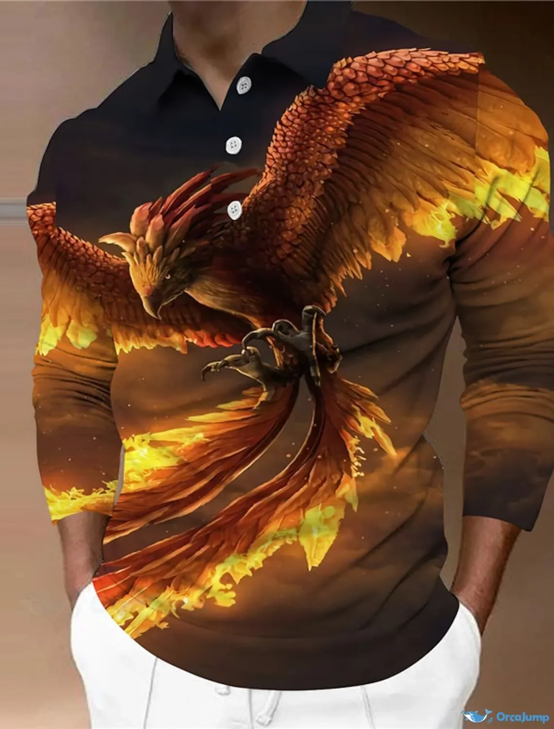 

Men's Phoenix Flamingo Long Sleeve Polo Shirt Lapel Sports Leisure Outdoor Office Daily Wear Button Spring Autumn Winter