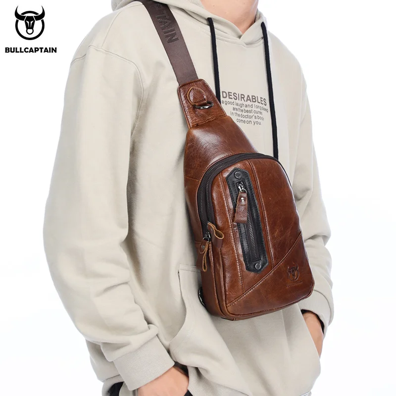 Borse a tracolla da uomo in pelle di moda BULLCAPTAIN borsa a tracolla Casual da uomo multifunzione con scomparto per cellulare