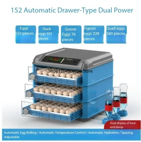 for 152-Egg Double-Layer Fully Automatic Incubator 3-in-1 Dual Power Protection Adjustable Tray for Chicken Duck Goose Eggs
