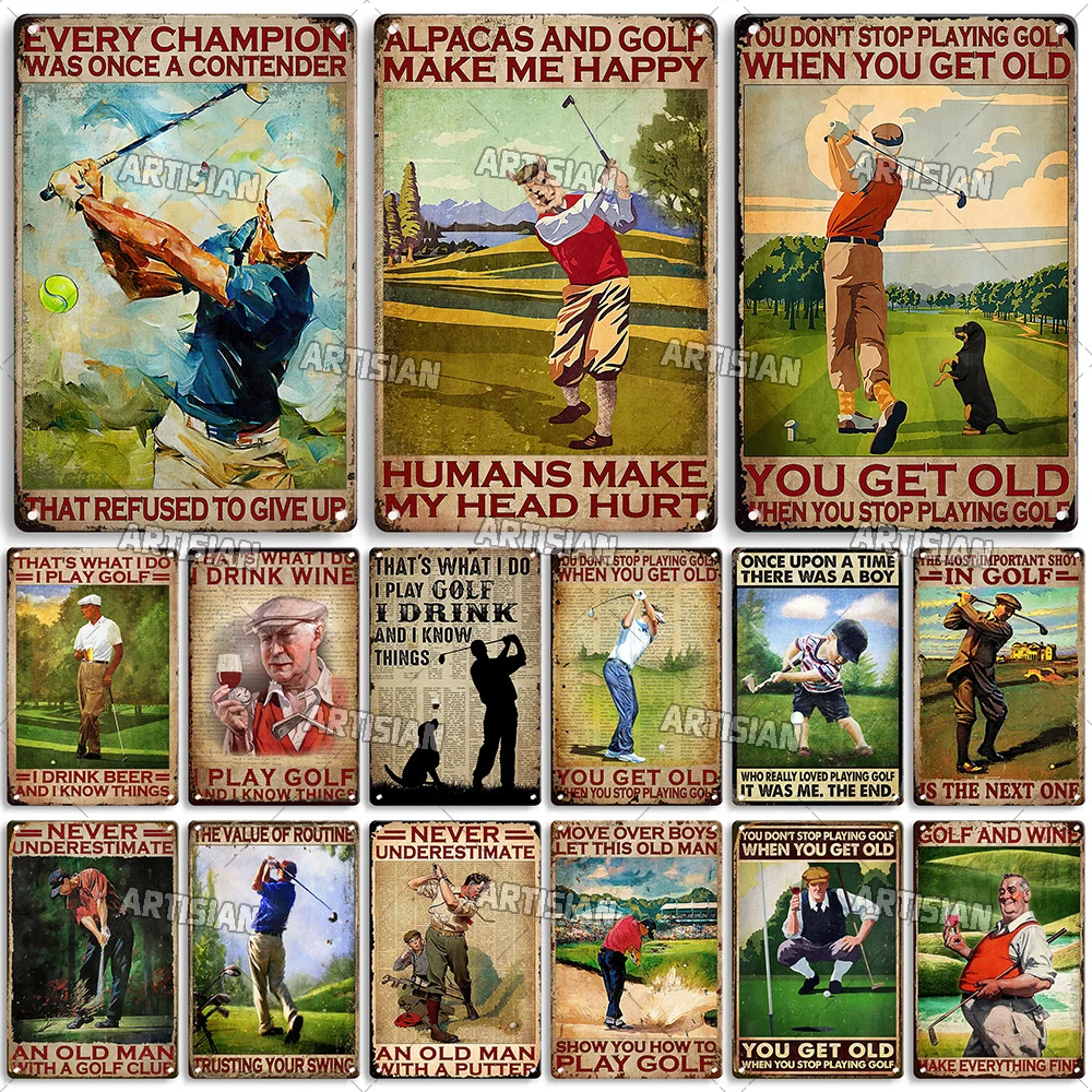 Artisian Golf Golfer Metal Sign Sport Tin Plaque Vintage Decorative Poster Wall Decor Garage Bar Pub Club Hotel Cafe Kitchen