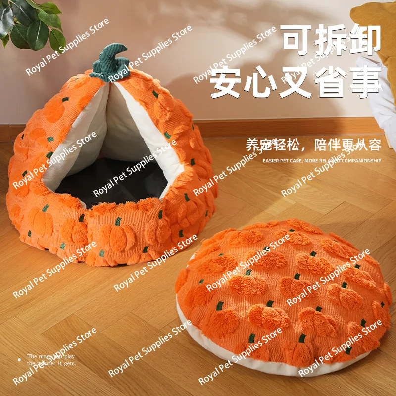 Cat Nest Winter Warmth, Dog Kennel Cat Windproof Sleeping Closed Pet House Dismantling and Washing Cushions