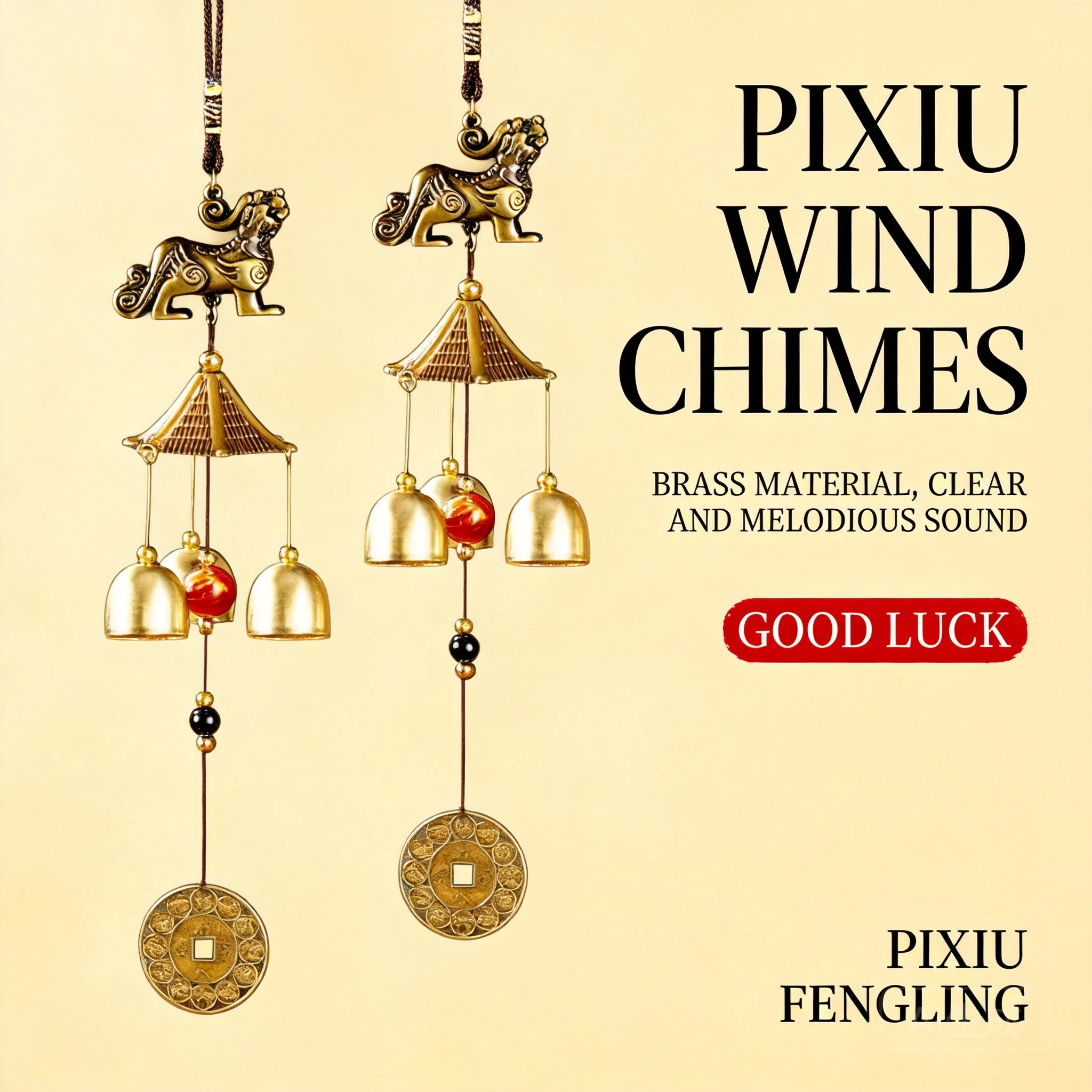 

Chinese Feng Shui Lucky Pixiu Wind Chime Wealth Blessing Alloy Hanging Ornament For Front Door Patio Balcony Outdoor Home Decor