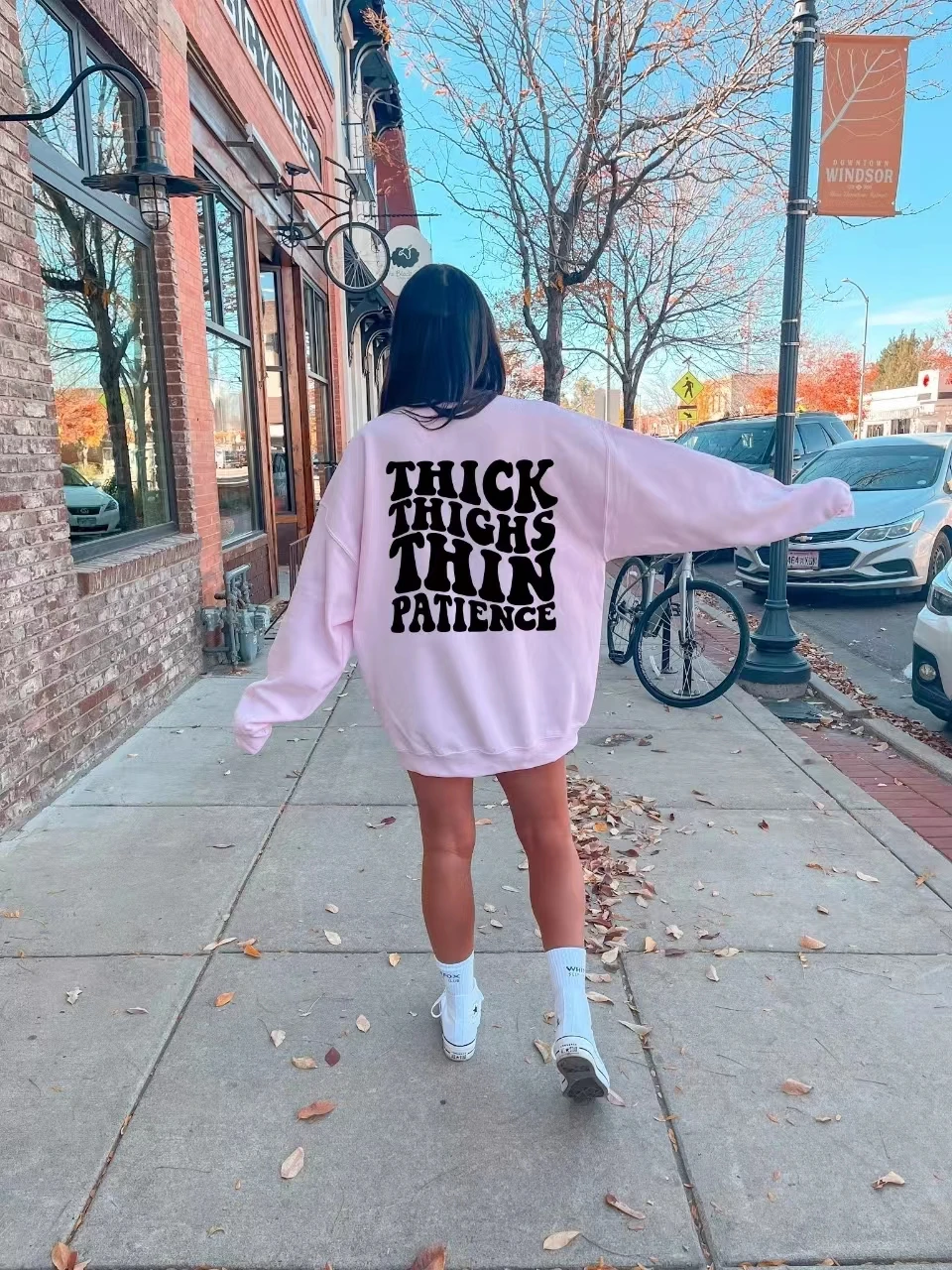 

Thick Thighs Thin Patience Funny Slogan Female Sweatshirt New Popular Casual Female Clothes Hot Sale Stylish Classy Girl Tops