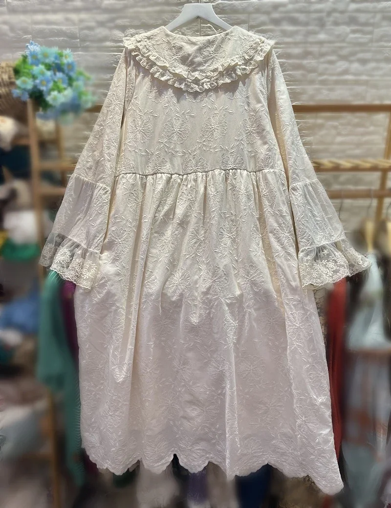 Vestido victoriano de algodón con volantes y encaje acampanado para mujer, vestido Midi blanco con mangas acampanadas, vestido de noche dulce Vintage Retro Chic rococó largo 2024