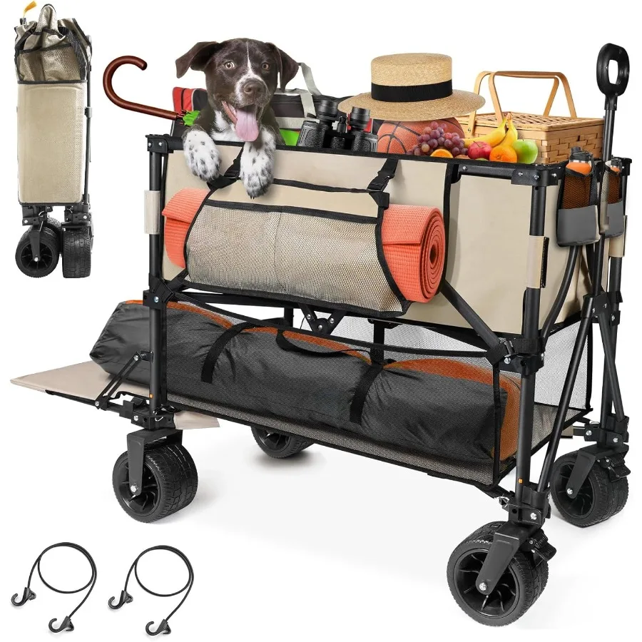 

400L Large Foldable Double Decker Wagon with 360 Adjustable Handle and 550LBS Heavy Duty Capacity Includes 54 Extra Extender Al