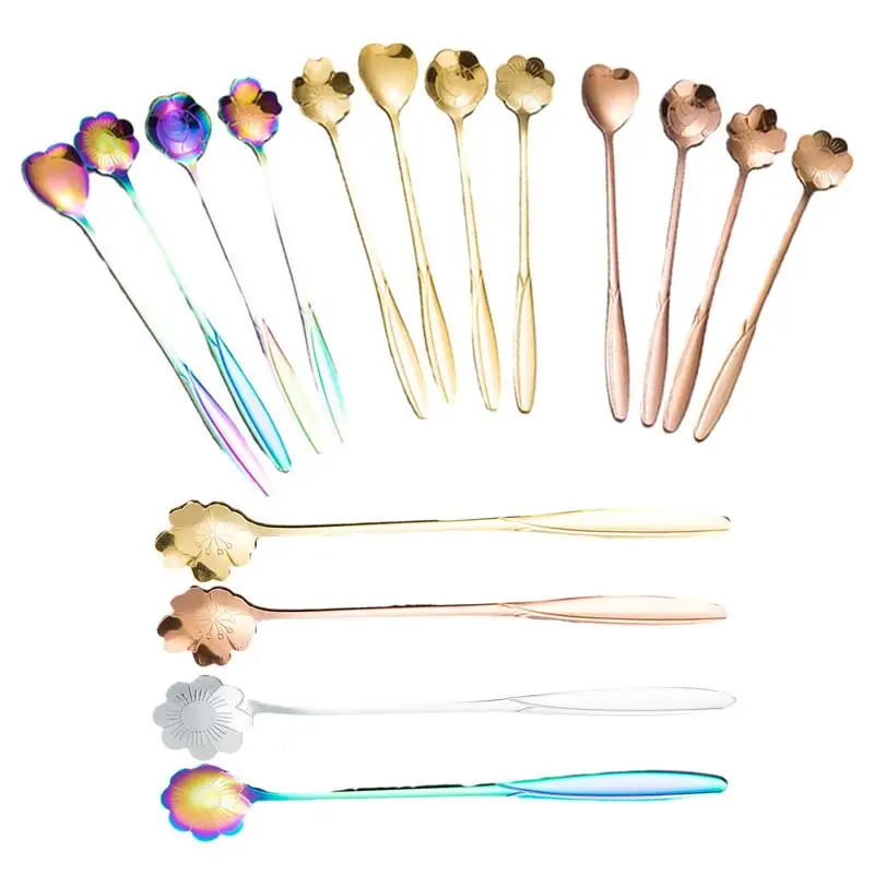 Stainless Steel Golden Spoon Golden Flower Shape Spoon for Mixing Coffee Fashion and Beautiful Tableware Supplies for Coffee