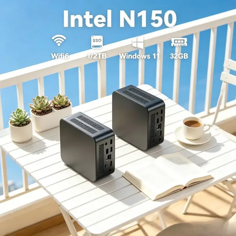 

Lightweight New Core N150 Mini Host, 1TB or 2TB Storage 16GB SSD, Win11 OS, High-speed WiFi6 for Family Use and Editing Jobs