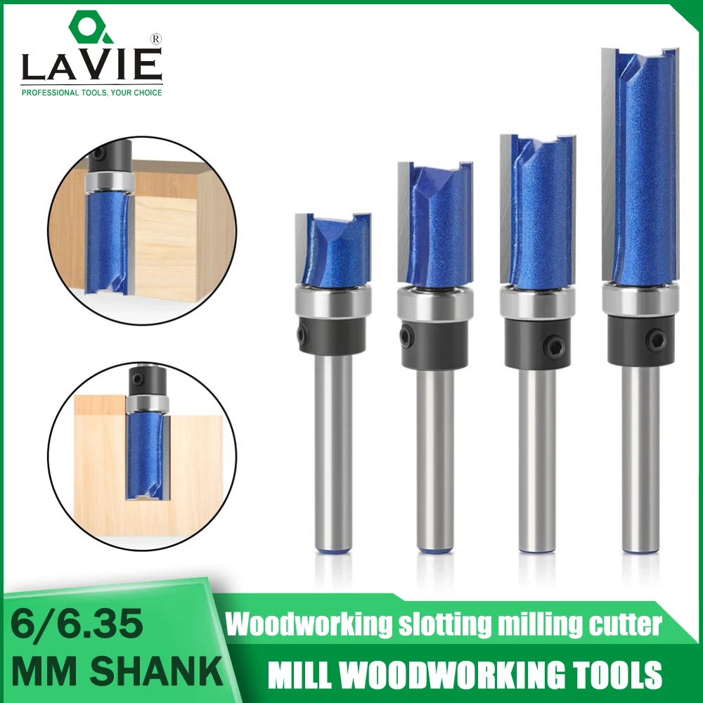 

LAVIE 6mm 1/4in Shank Flush Trim Router Bit Tungsten Carbide Template Pattern Bit Bearing Straight End Mill Woodworking Tools