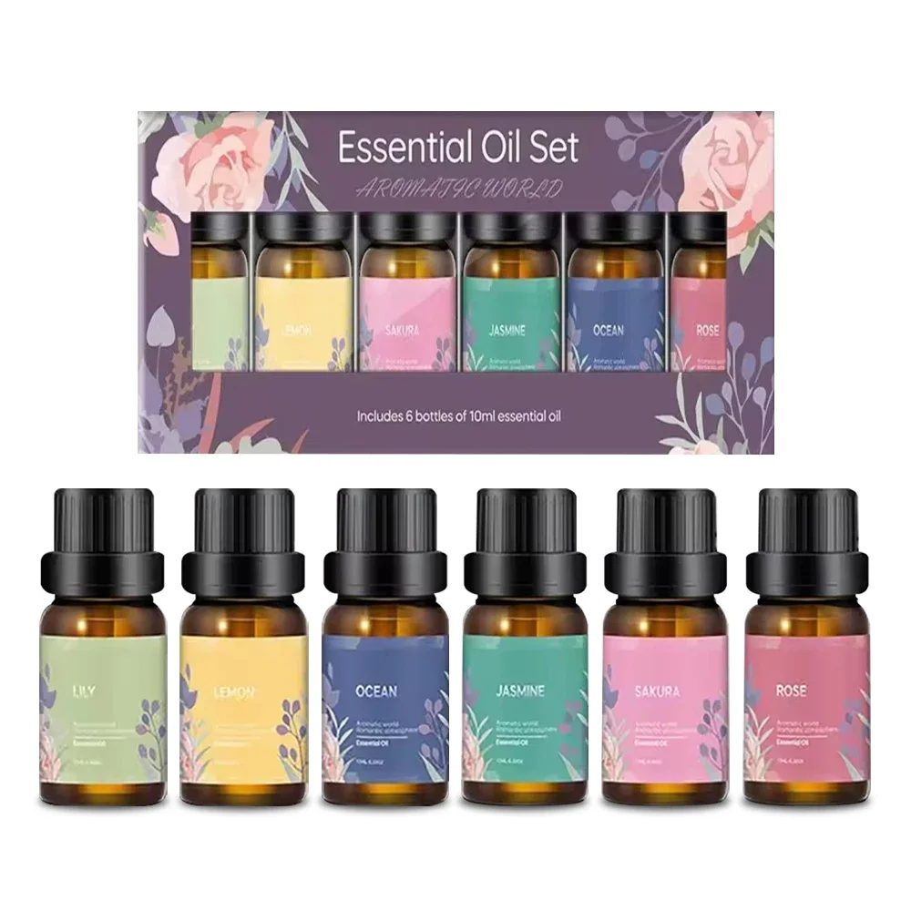 Juego de aceites aromáticos florales, aceite aromático, 6 uds., aceite aromático relajante con 6 aromas únicos, colección de aceites florales, salvia de citronela